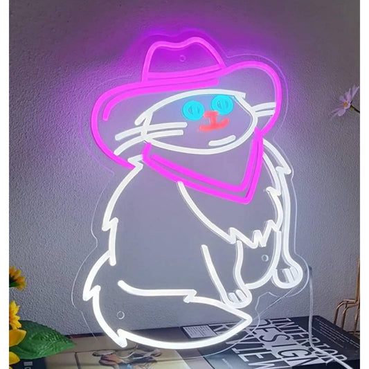 Cute Bright Cow Girl Kitty Cat LED Night Light Western Decor