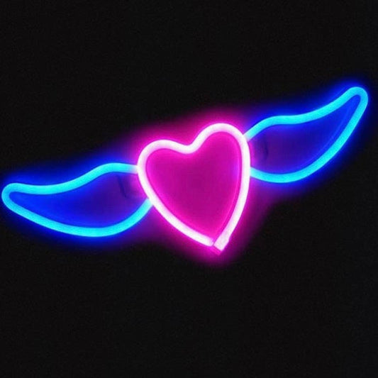 Adorable Pink Heart Blue Wing LED Light Wall Decoration