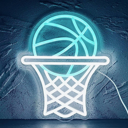 Fun Bright Blue Basketball Going into Hoop Net LED Night Light NBA Sports Decor