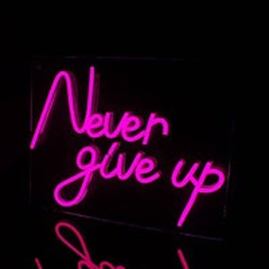 Lovely Bright Pink Never Give Up LED Night Light Room Wall Decoration