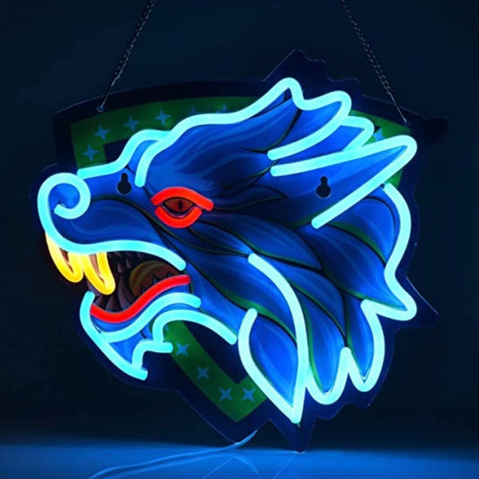 Vivid Bright Blue Raging Wolf LED Night Light Room Wall Decoration