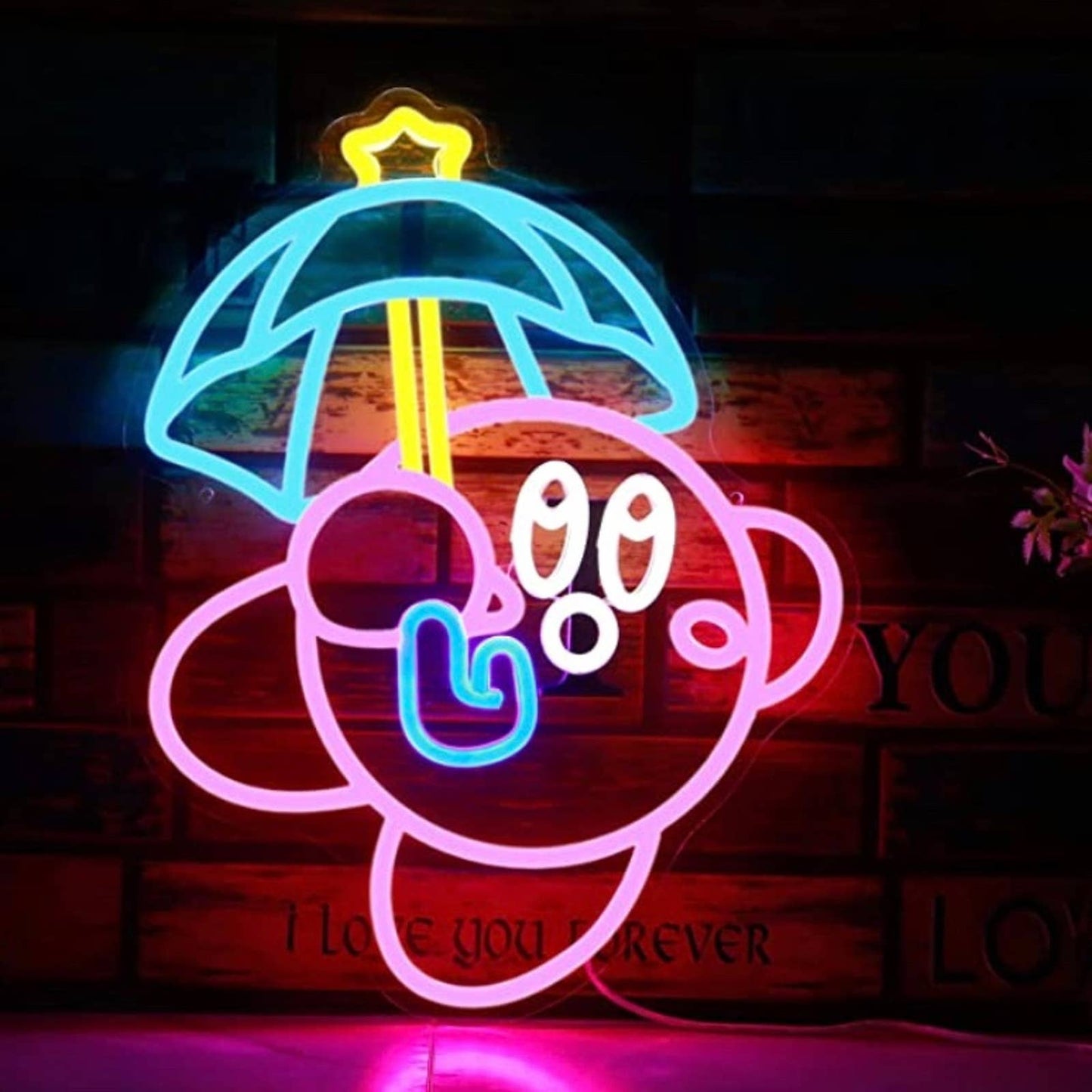 Super Cute Bright Kirby w/ Umbrella LED Night Light Video Game Decoration