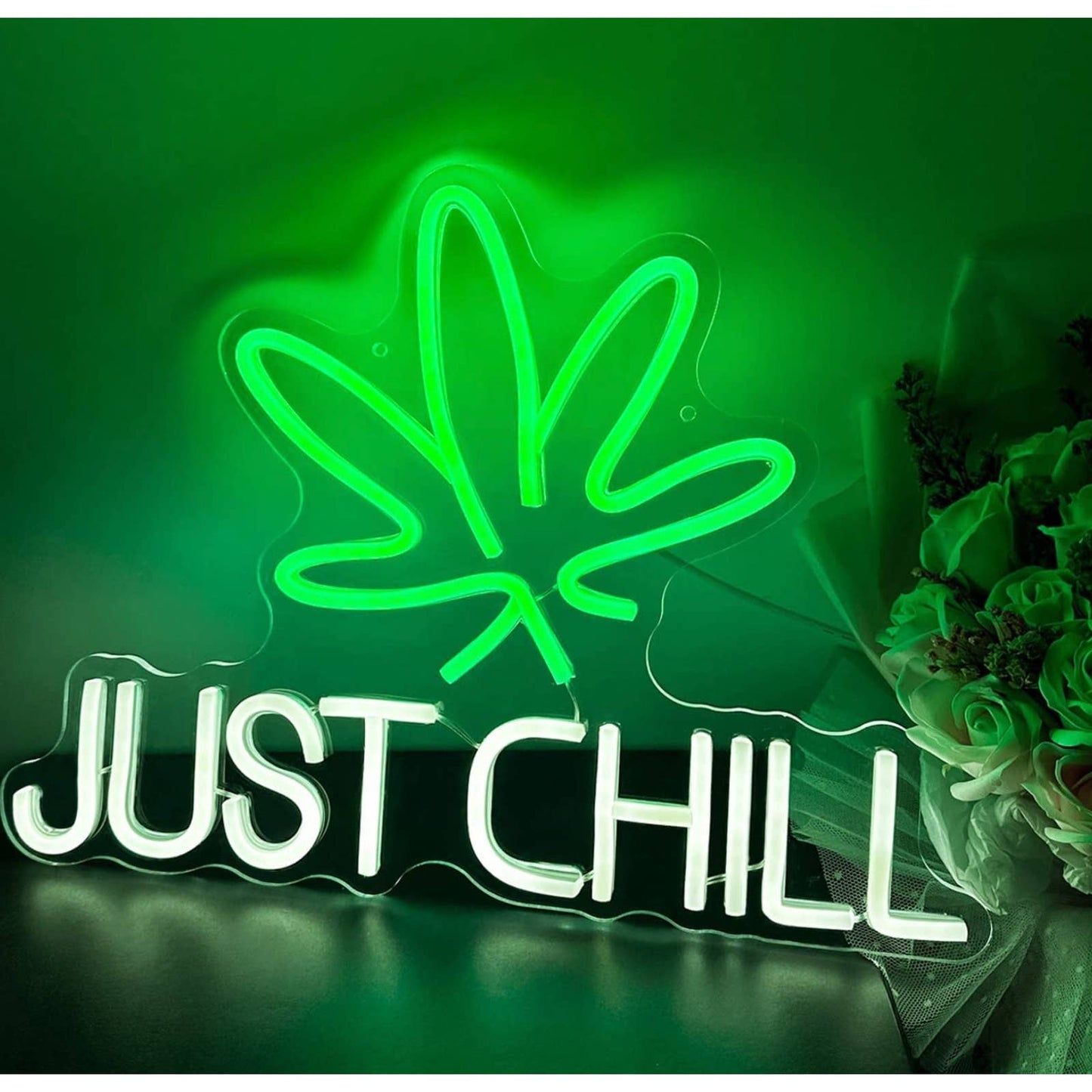 Fun Bright Green Plant “Just Chill” LED Night Light Room Wall Decoration