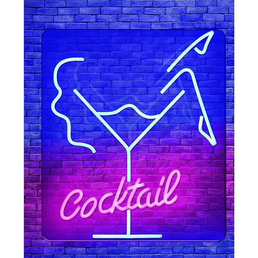 Vivid Bright Blue Lady in Cocktail Glass LED Night Light Room Wall Bar Decor