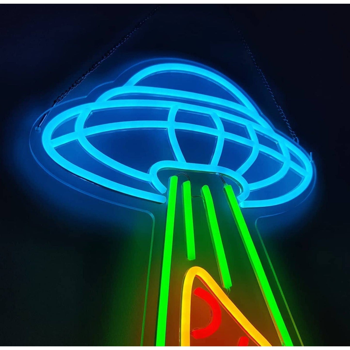 Fun Bright Alien Spaceship UFO Abducting Pizza Slice LED Night Light Room Decor