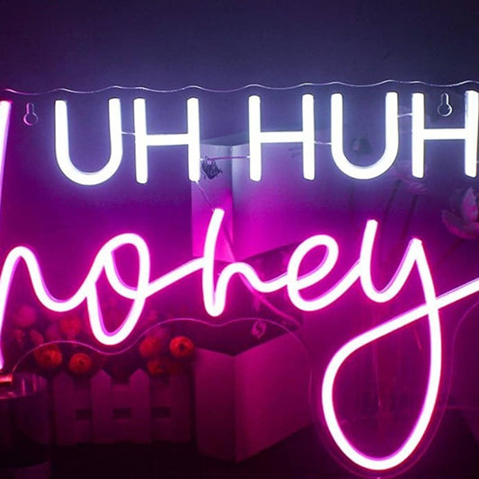 Vivid Bright Pink / White “Uh Huh, Honey” LED Night Light Room Wall Decor