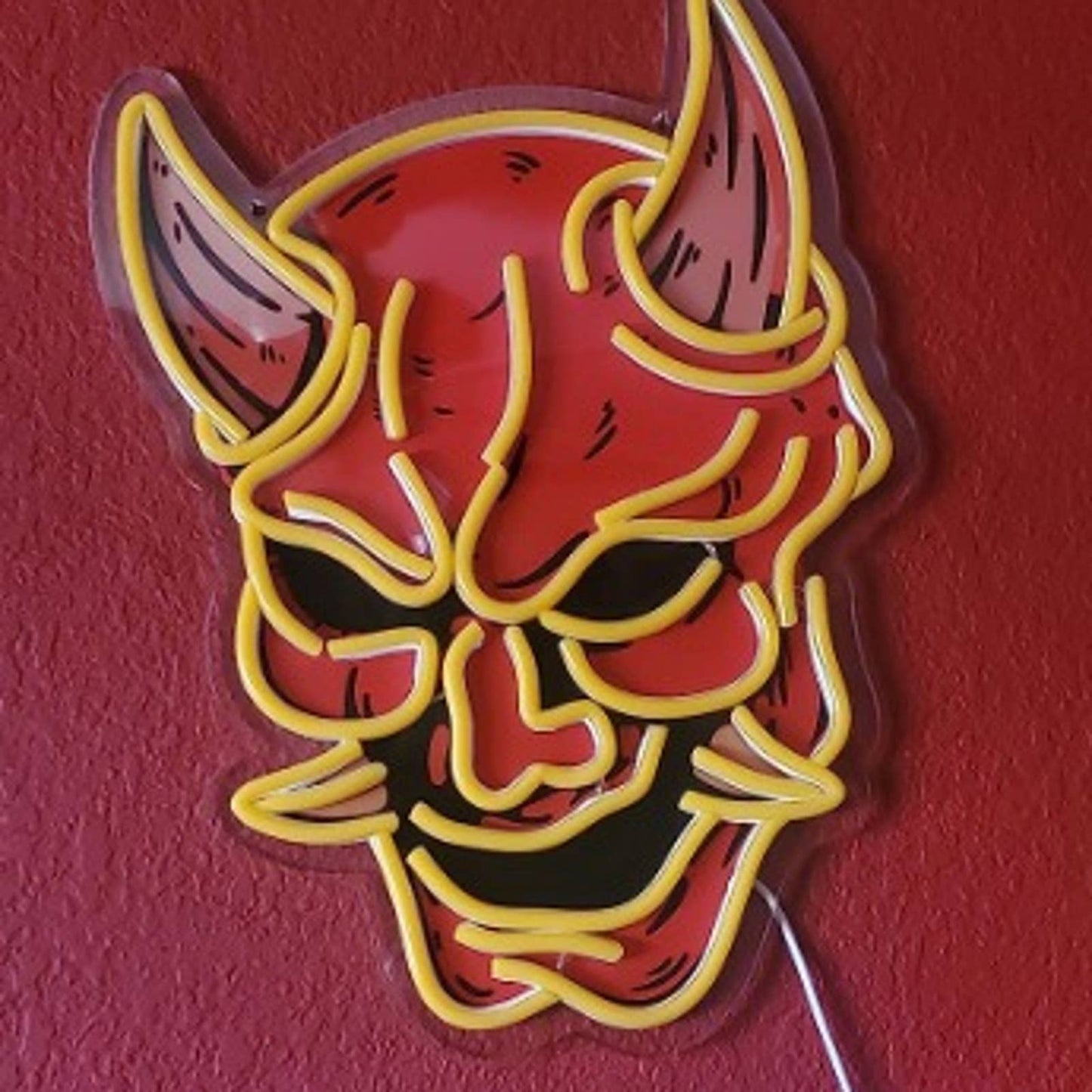 Vivid Bright Orange Japanese Demon Hannya Mask LED Night Light Wall Decor