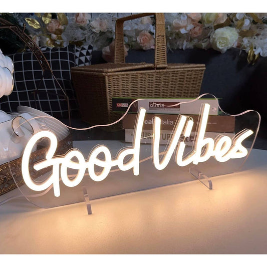 Lovely Bright Simple White Good Vibes LED Table Lamp Light Room Decoration