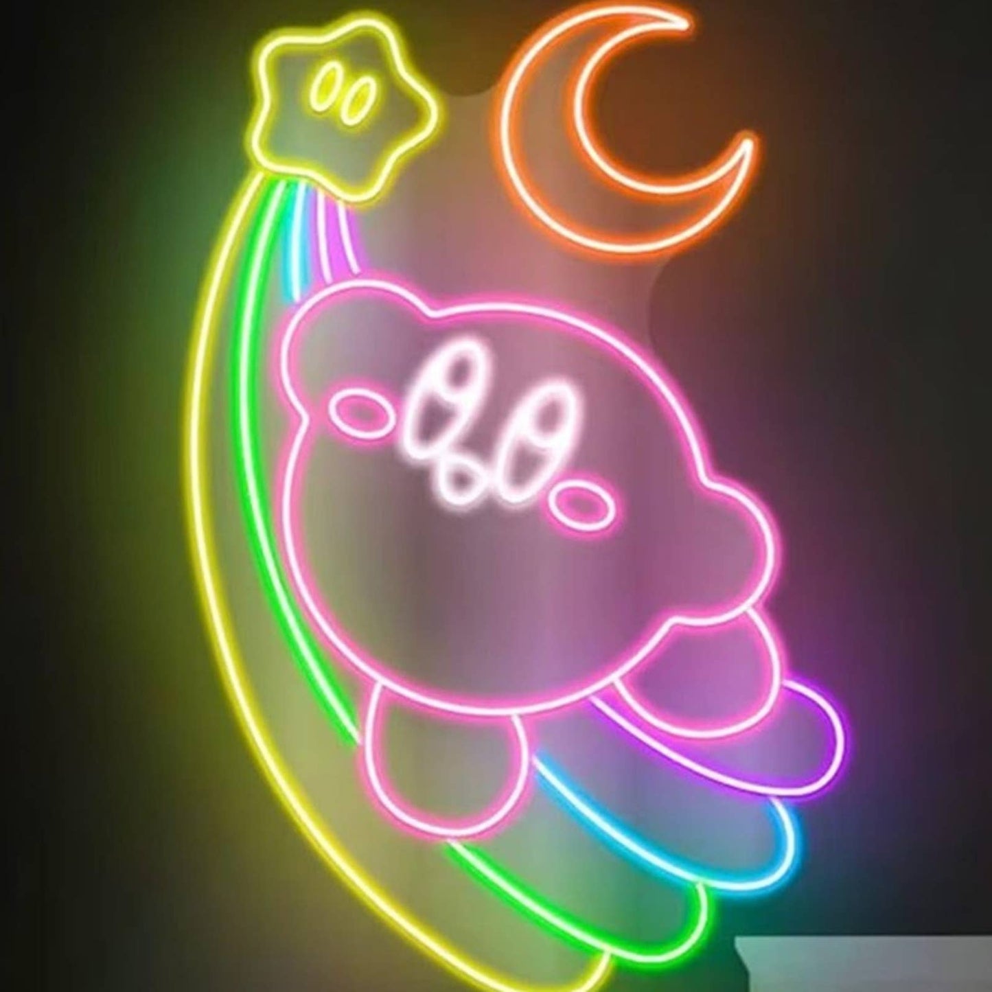 Vivid Bright Flying Kirby on Rainbow Shooting Star LED Night Game Room Decor
