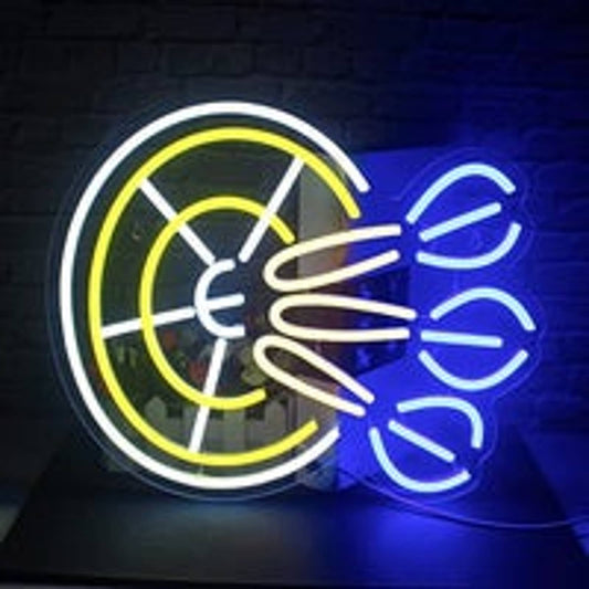 Fun Blue Triple Dart Board Game Room LED Night Light Room Wall Decoration