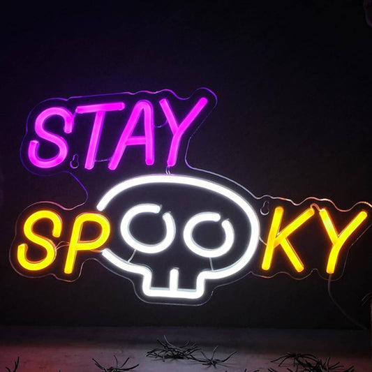 Fun Bright Skeleton Skull “Stay Spooky” LED Night Light Halloween Decor