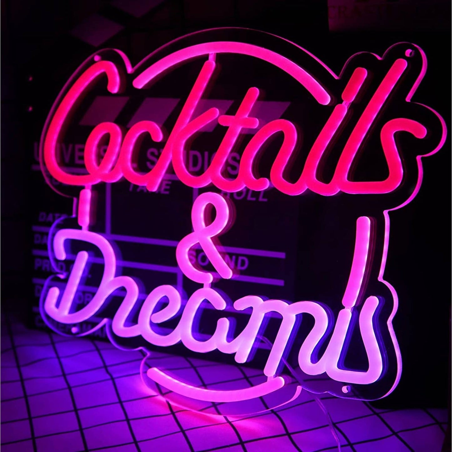 Cute Bright Pink / Purple Cocktails & Dream LED Bar Light Sign Decor