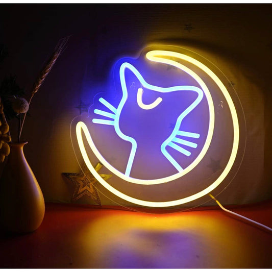 Super Cute Blue / Yellow Sailor Moon Luna Kitty Cat Moon LED Night Light Anime D