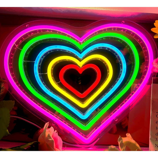 Amazing Bright Radiating Rainbow Heart LED  Night Light Room Wall Decor