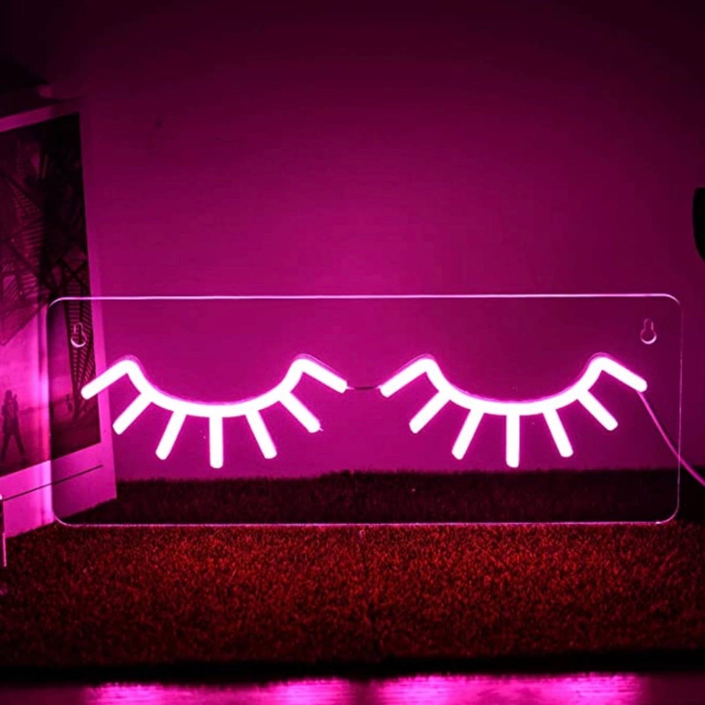 Simple Lovely Bright Pink Eye Lashes Salon Spa LED Night Light Sign Decoration