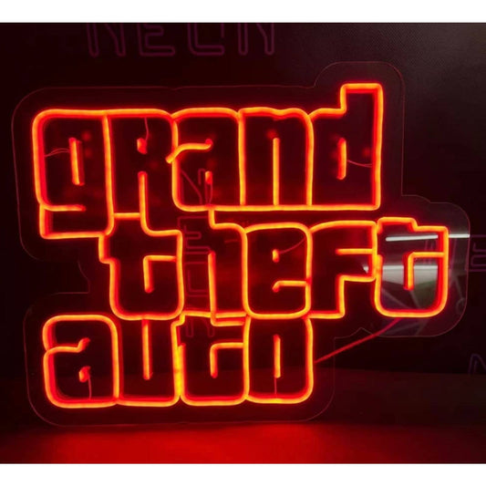 Fun Bright Vivd Red Grand Theft Auto LED Night Light Video Game Room Wall Decor