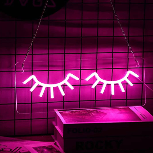 Simple Lovely Bright Pink Eye Lashes Salon Spa LED Night Light Sign Decoration