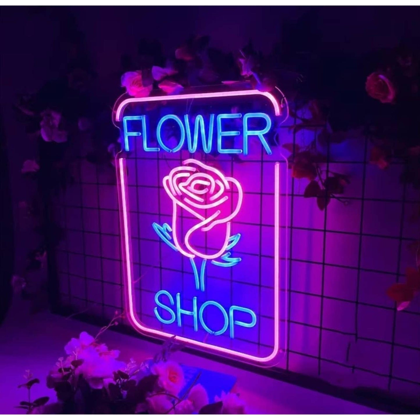 Adorable Bright Pink Rose Flower Shop LED Light Business Store Sign Decoration