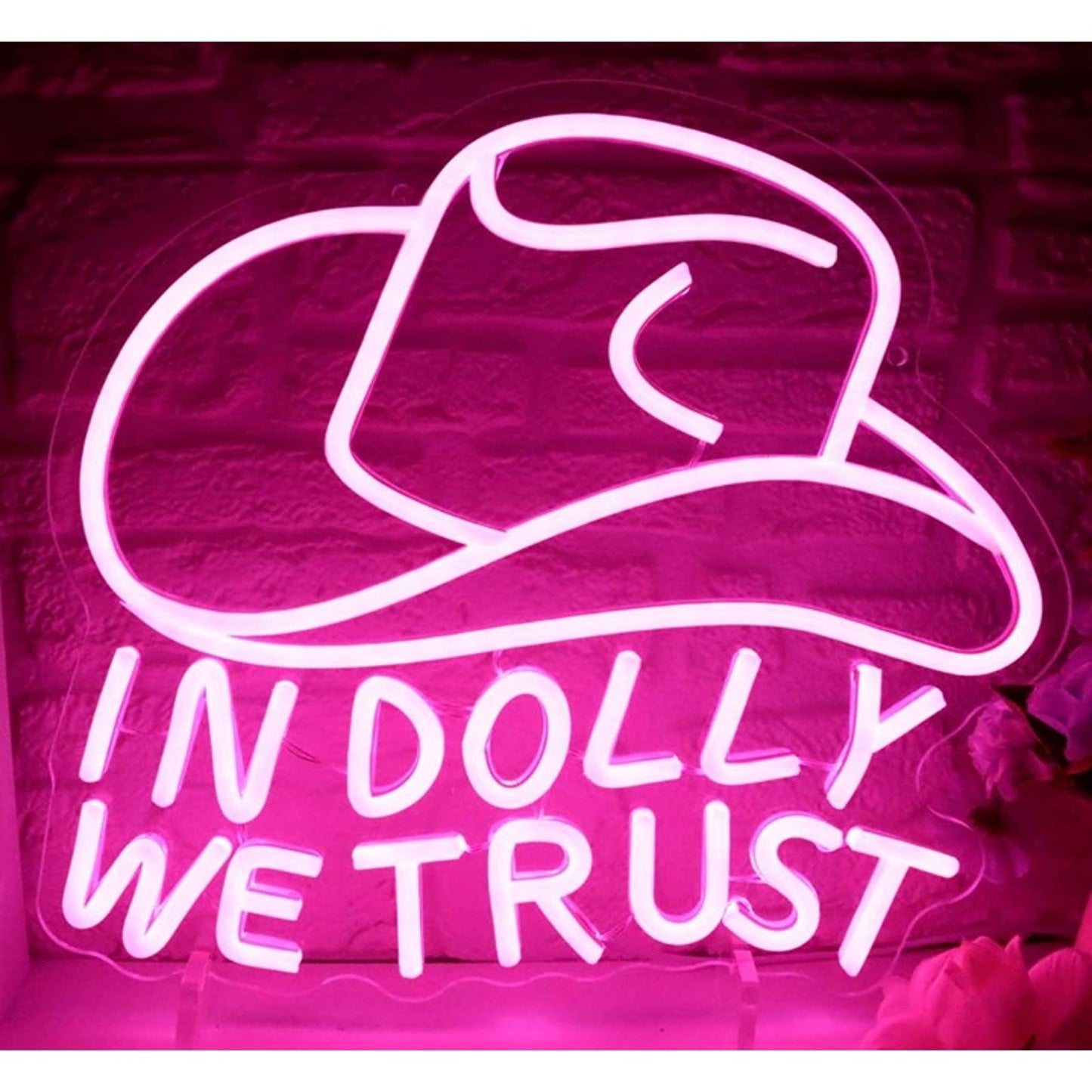Fun Bright Pink “In Dolly We Trust” Cow Girl Hat LED Light Country Decor