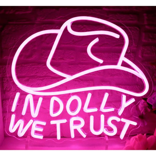 Fun Bright Pink “In Dolly We Trust” Cow Girl Hat LED Light Country Decor