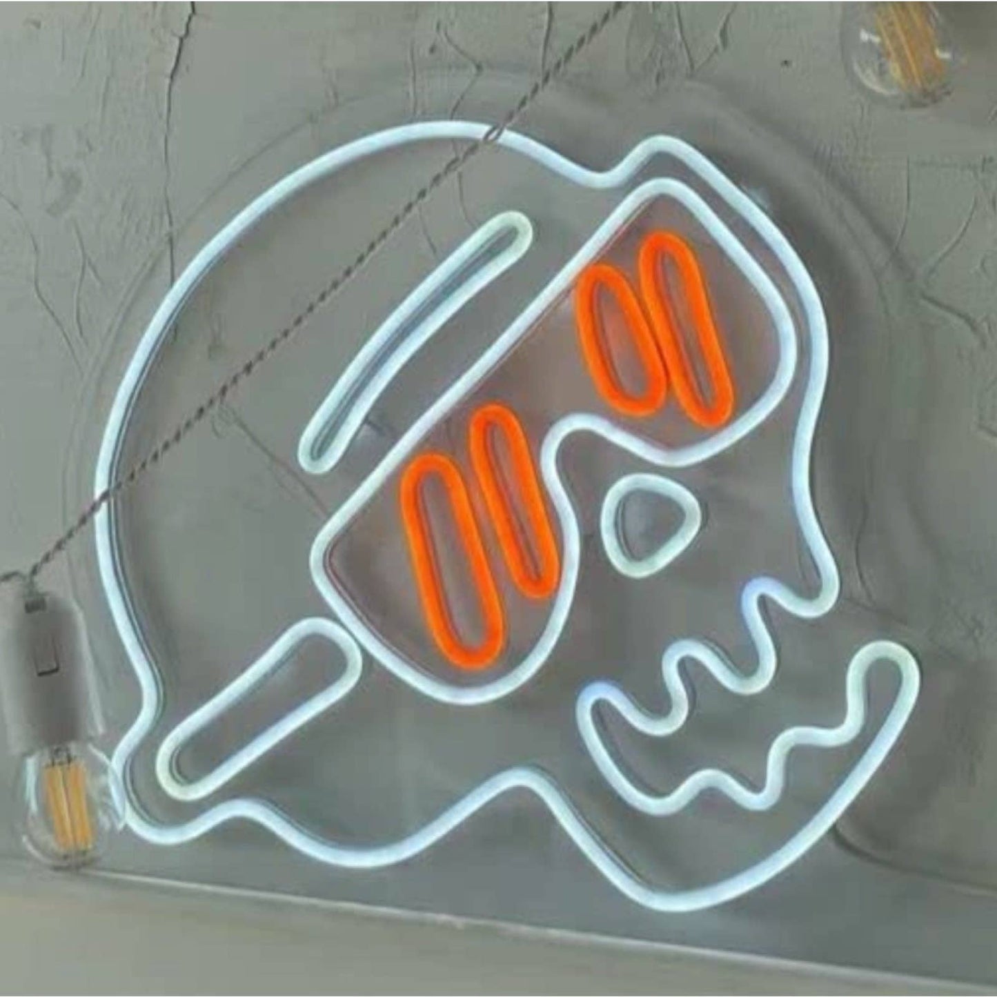 Bright White Skull with Orange Sunglasses LED Night Light Room Wall Decoration