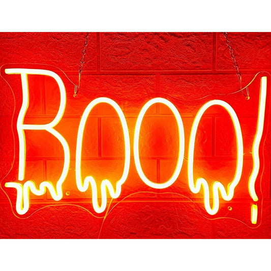 Spooky Bright Red Melting Booo! LED Night Light Room Wall Halloween Decor