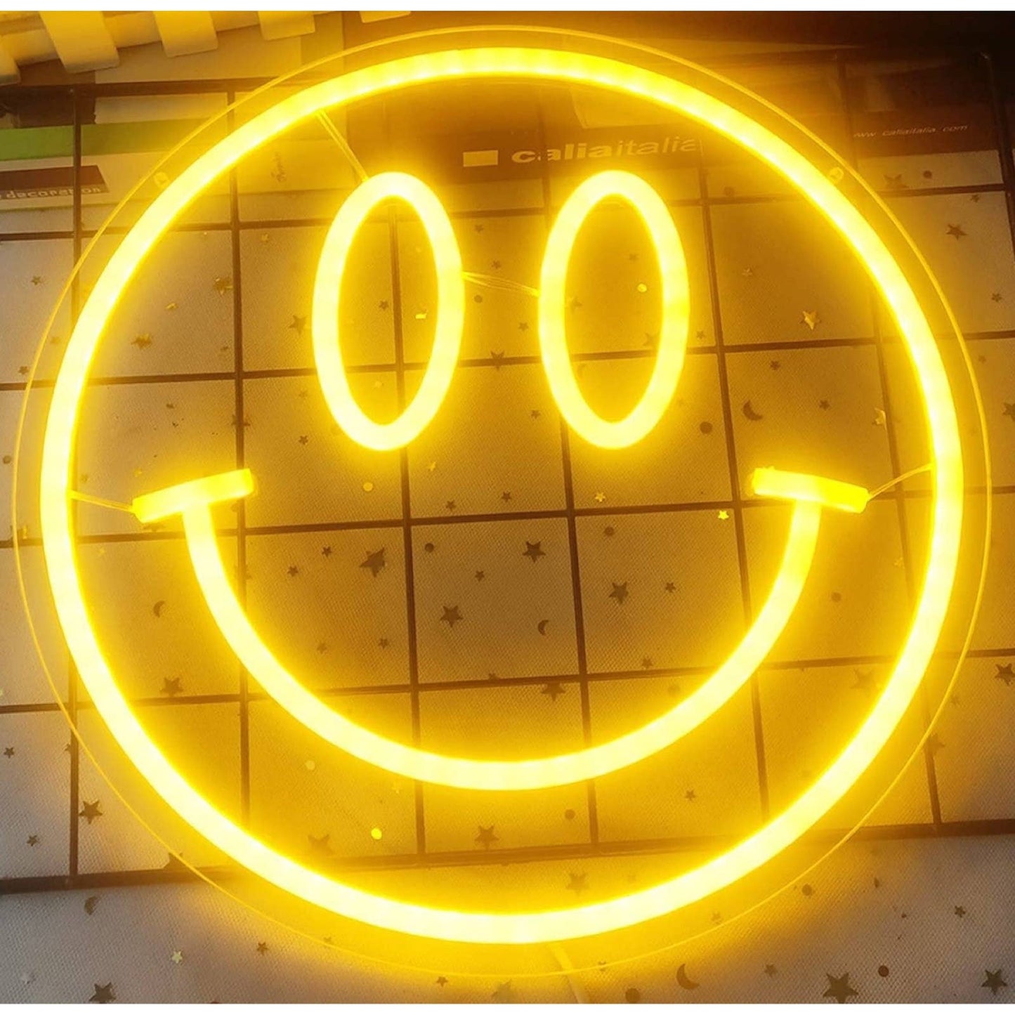 Lovely Fun Bright Yellow Happy Smiley Face LED Night Light Room Wall Decor