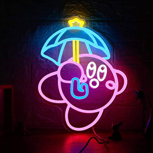 Super Cute Bright Kirby w/ Umbrella LED Night Light Video Game Decoration