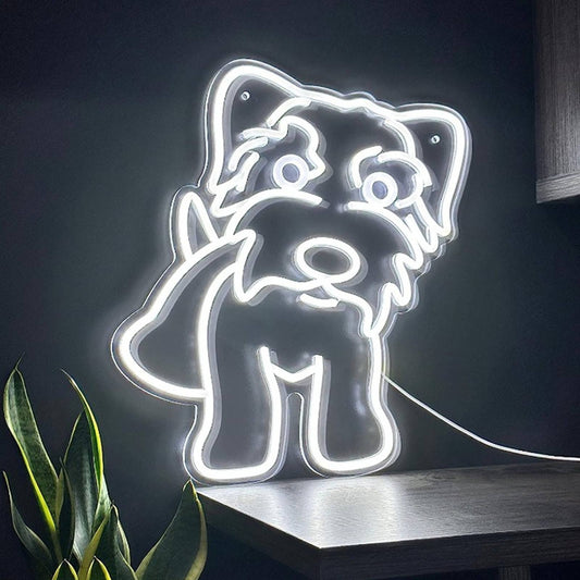 Super Cute Bright White Schnauzer Puppy Dog LED Night Light Pet Room Wall Decor