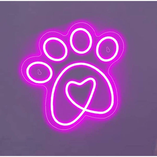 Adorable Bright Pink Puppy Dog Pet Paw Love Heart LED Night Light Room Wall Deco