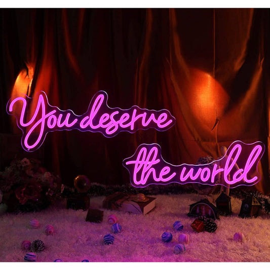Lovely Bright Pink “You Deserve The World” LED Night Light Room Wall Decoration