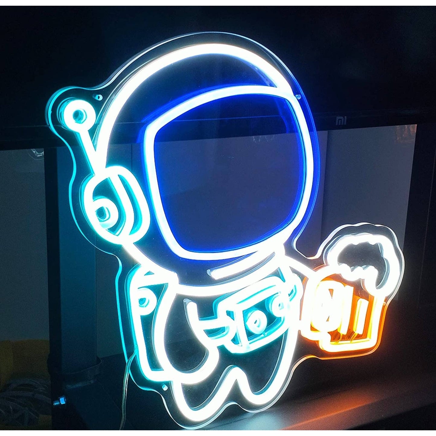 Fun Bright Blue Little Astronaut with a Beer LED Night Light Room Wall Decoratio