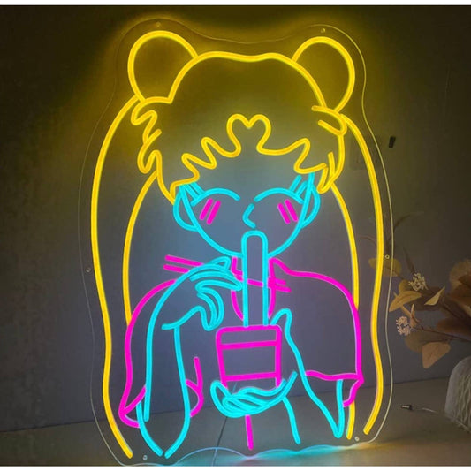 Cute Vivid Colorful Sailor Moon Eating Noodles LED Night Light Anime Japan Room