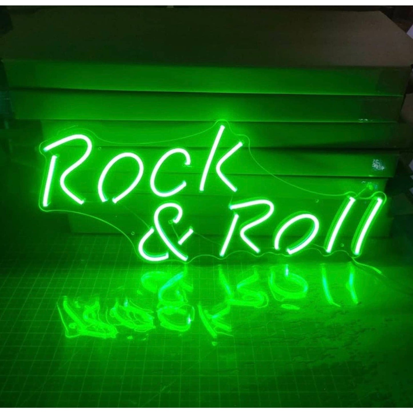 Cool Vivid Bright Green “Rock & Roll” LED Night Light Room Wall Decoration
