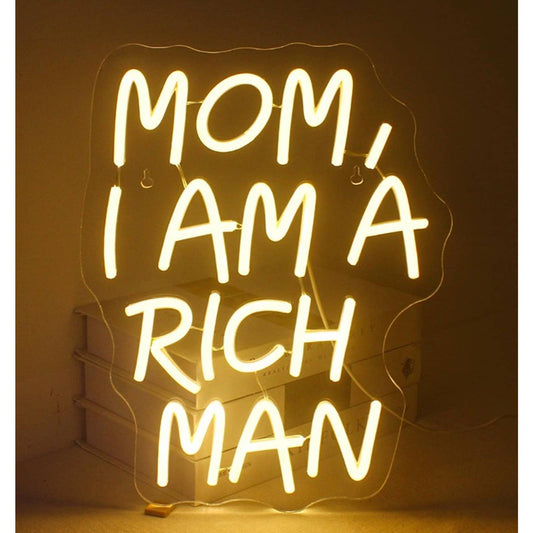 Fun Vivid Bright White “Mom, I am a Rich Man” LED night Light Room Wall Decor