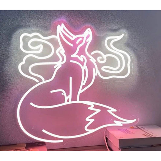 Lovely Bright Pink Mystic Fox LED Night Light Room Wall Decoration