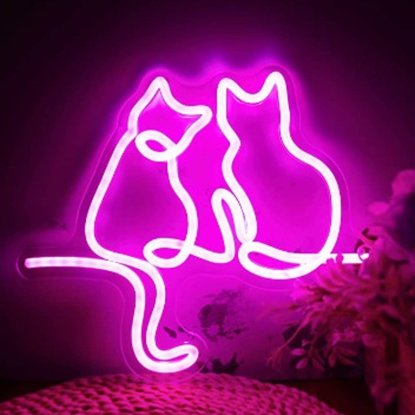 Adorable Bright Pink Sitting Kitty Cats LED Night Light Room Wall Decoration