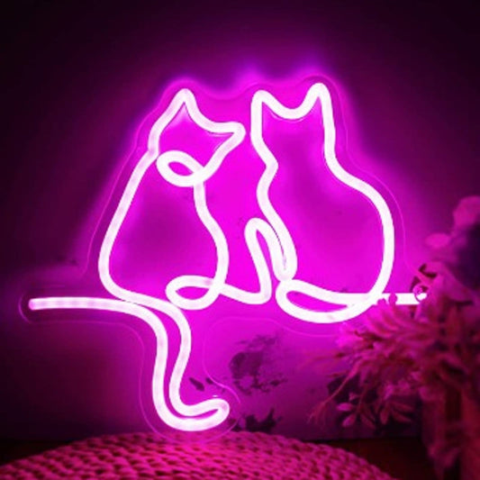 Adorable Bright Pink Sitting Kitty Cats LED Night Light Room Wall Decoration