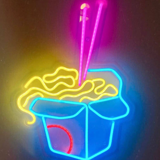 Tasty Bright Blue Ramen Noodle Box LED Night Light Restaurant Room Wall Decor