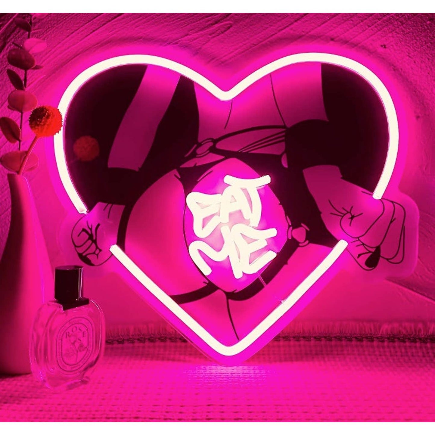 Fun Bright Hot Pink “Eat Me” Heart LED Night Light Room Wall Decoration