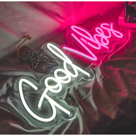 Lovely Bright White / Pink Good Vibes Dual Color LED Night Light Room Wall Decor