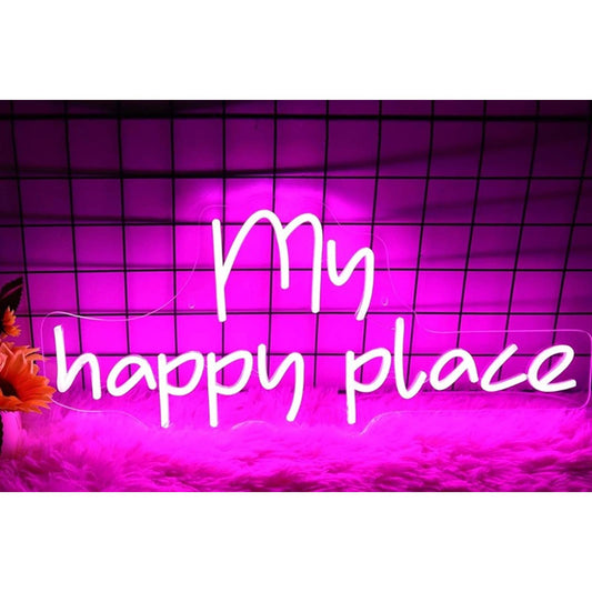 Lovely Bright Pink “My Happy Place” LED Night Light Room Wall Decor