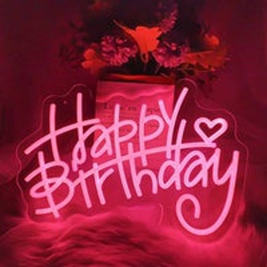 Adorable Bright Pink Heart Happy Birthday LED Night Light Room Wall Decoration