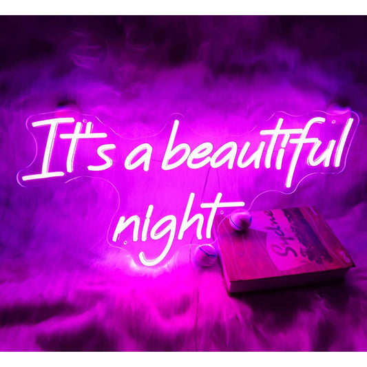 Lovely Bright Pink “It's a Beautiful Night” LED Night Light Room Wall Decoration