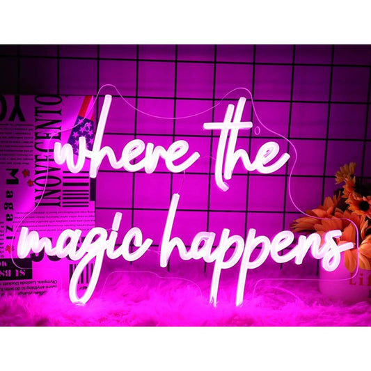 Lovely Bright Hot Pink “Where the Magic Happens” LED Night Light Room Wall Decor