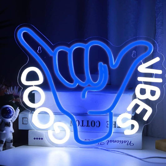 Vivid Quality Bright White Blue Good Vibes Hands LED Night Light Wall Decor