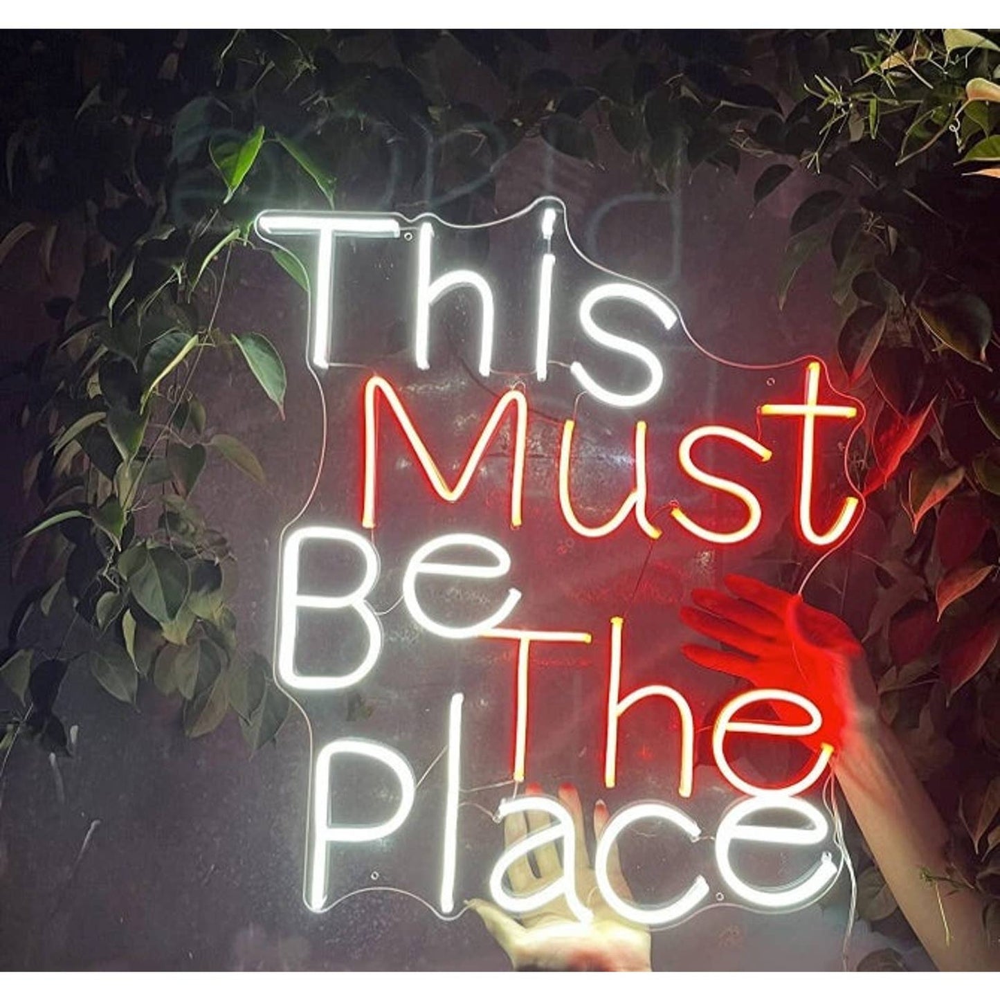 Vivid Large Bright Red / White “This Must Be The Place” LED Night Light Room Wal