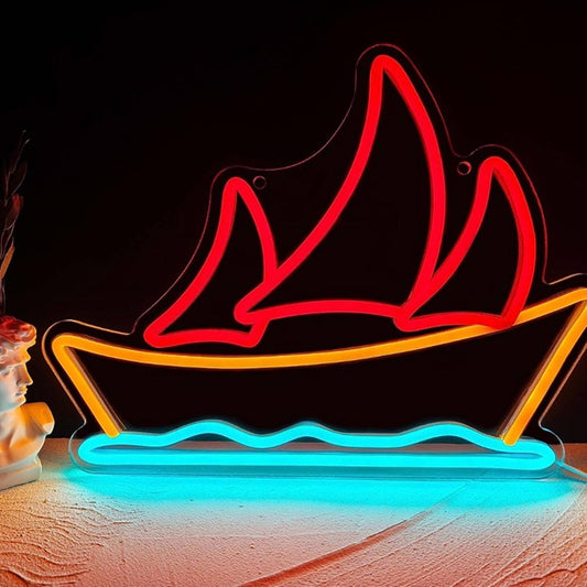 Fun Bright Red Sail Boat LED Night Light Ocean Sea Pirate Decor