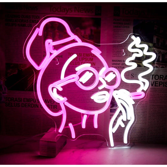 Lovely Bright Pink Smoking Woman LED Night Room Wall Art Decoration
