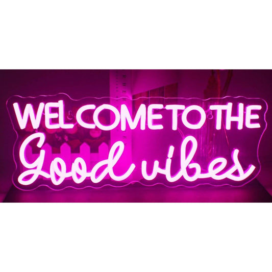 Vivid Bright Pink “Welcome to the Good Vibes” LED Night Light Room Decor